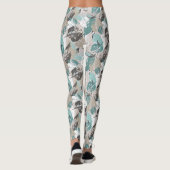 Leggings Chic Turquoise bleu vert Taupe Brown Feuille Motif (Dos)