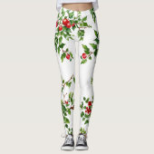 Leggings Chic Xmas Vert Rouge Mistletoe Plante Aquarelle (Devant)