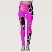 Leggings Chien canin noir et tan rose empreinte de patte (Devant)