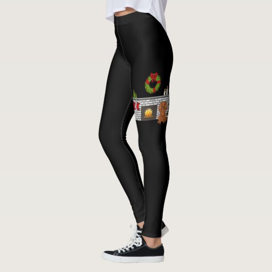 Leggings Chien Cavalier Ruby dans une salle de Noël noir (Gauche)