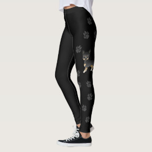 Leggings Chien Chihuahua à poil lisse noir et feu & pattes