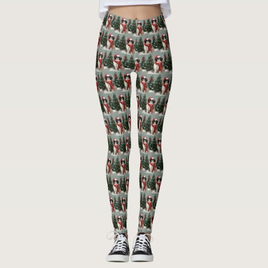 Leggings Chien chinois japonais à Noël de neige (Devant)