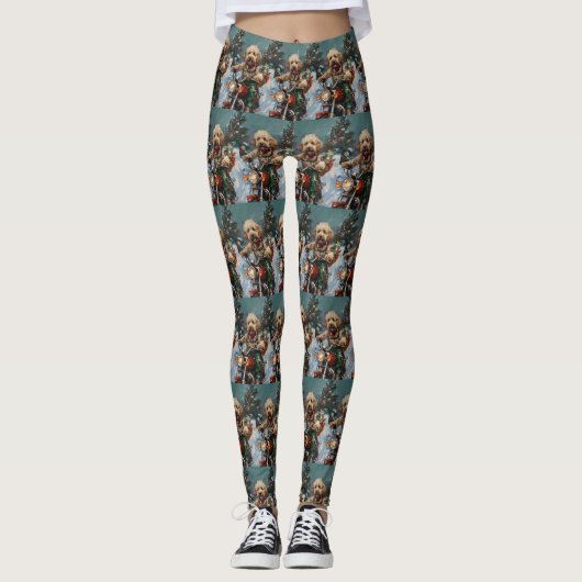 Leggings Chien Cockapoo à moto Noël (Devant)