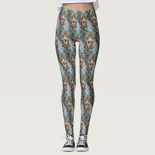 Leggings Chien Cocker Spaniel à moto Noël (Devant)