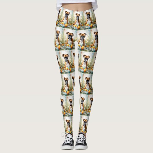 Leggings Chien de boxe avec oeufs de Pâques vacances (Devant)