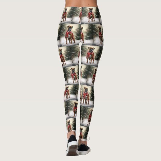 Leggings Chien de boxe en Noël de neige (Dos)