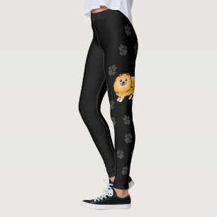 Leggings Chien de dessin animé mignon Pomeranian orange ave