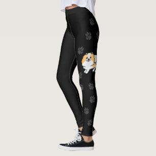 Leggings Chien de dessin animé Pomeranian Parti-Couleur Ora