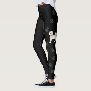 Leggings Chien de dessin animé Shiba Inu à crème et pattes