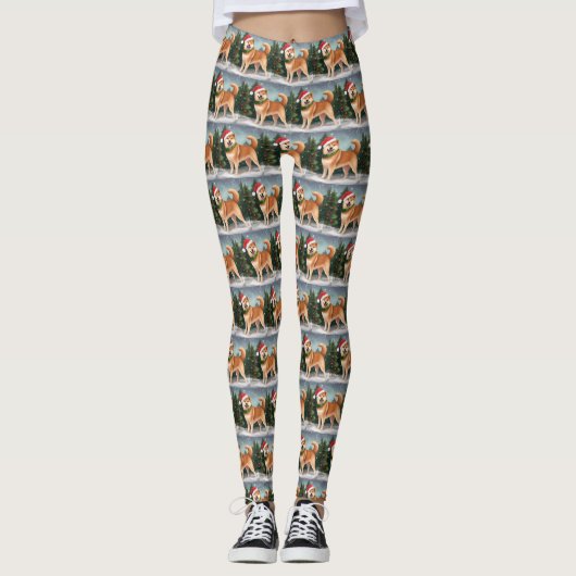 Leggings Chien de Shiba Inu à Noël de neige (Devant)