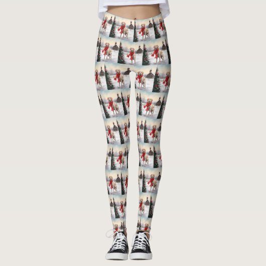 Leggings Chien du Labrador à Noël de neige (Devant)
