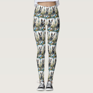 Leggings Chien Heeler bleu avec oeufs de Pâques vacances