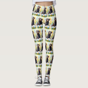 Leggings Chien Labrador Noir avec œufs de Pâques Holiday