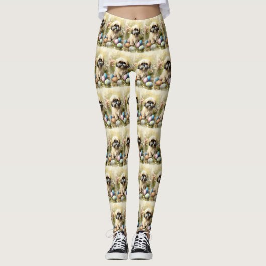 Leggings Chien Lhasa Apso avec vacances d'oeufs de Pâques (Devant)