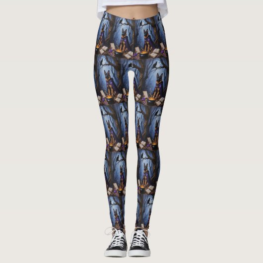 Leggings Chien Malinois belge Peinture d'Halloween lunaire (Devant)