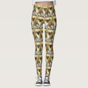 Leggings Chien Spaniel Tibétain avec Vacances de Œufs de Pâ