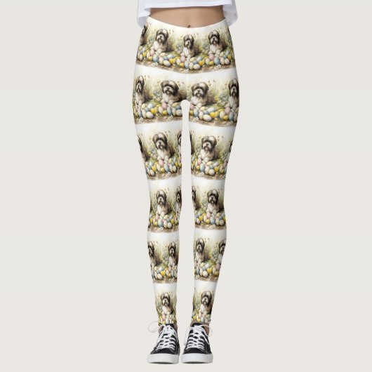 Leggings Chien tibétain de Terrier avec oeufs de Pâques vac (Devant)