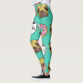 Leggings Chiens amusants, beignets, motif de café. (Gauche)