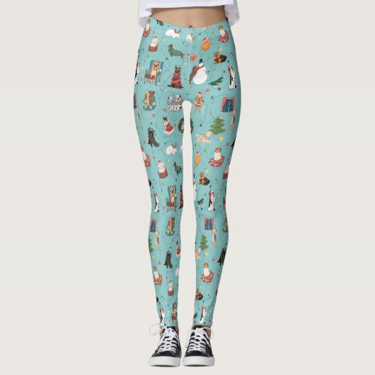 Leggings Chiens de Fêtes en Motif de pulls de Noël (Devant)
