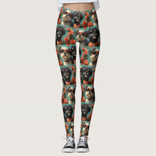 Leggings Chiens d'eau portugais Cœurs Roses Saint-Valentin