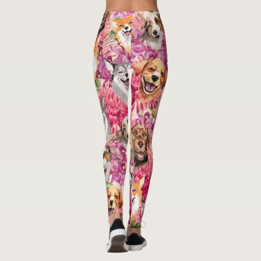 Leggings Chiens et fleurs heureux (Dos)