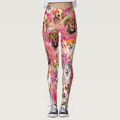 Leggings Chiens et fleurs heureux (Devant)