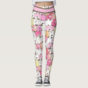 Leggings Chiens jaunes, roses, orange et blancs