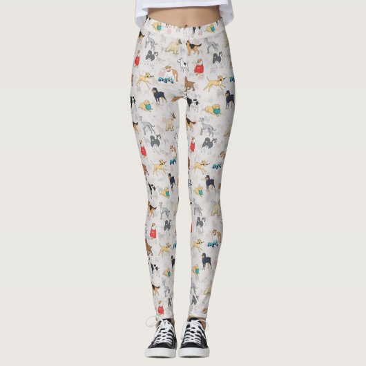 Leggings Chiens mignons Design Motif Blanc (Devant)