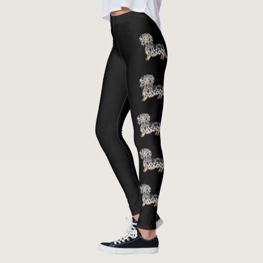 Leggings Chiens Teckel à Poil Long Dapple Noir et Feu (Gauche)