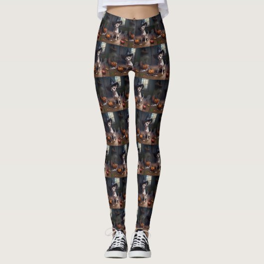 Leggings Chihuahua Citrouilles Halloween effrayant (Devant)