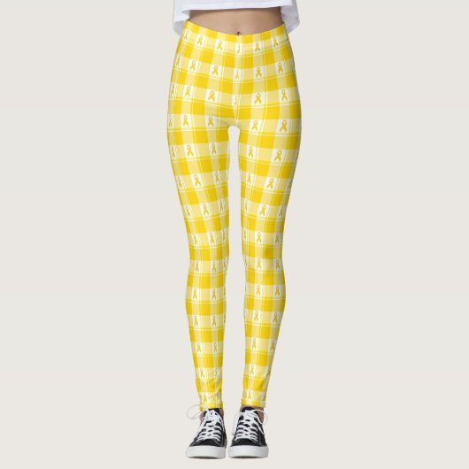 Leggings Childhood Cancer Awareness Plaid Gold Ribbon (Devant)