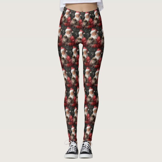 Leggings Chin japonais avec Noël Festif du Père Noël (Devant)