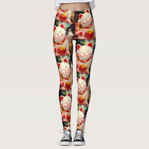 Leggings Chinois Bonne chance Waving White Chat Photo Stylo