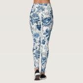 Leggings Chinoiserie Bleu et Blancs Fleurs florales (Dos)