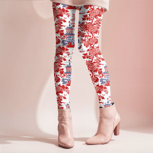 Leggings Chinoiserie Vintage Delft rouge français bleu