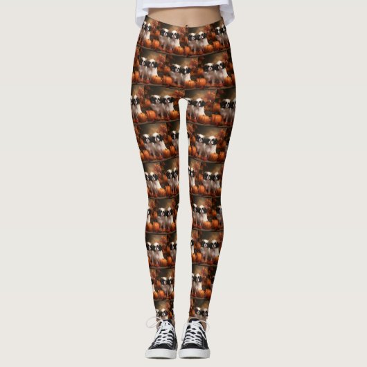 Leggings Chiot japonais Chiot Automne Citrouille délice (Devant)