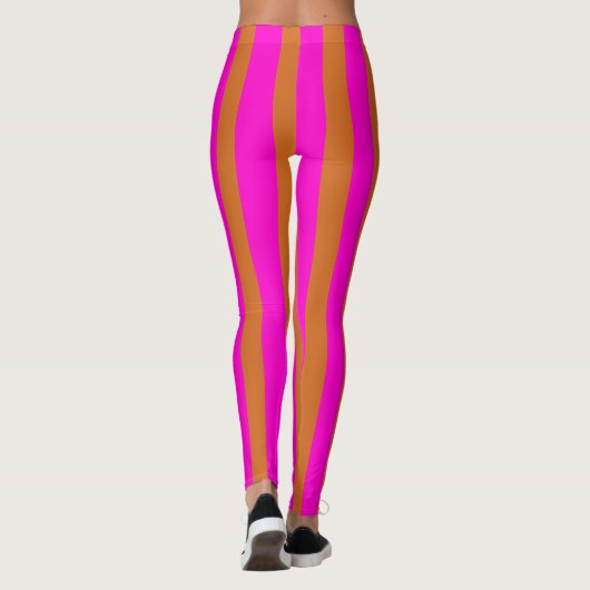 Leggings Chocolat Brown et Neon Fuchsia Cool rayé (Dos)
