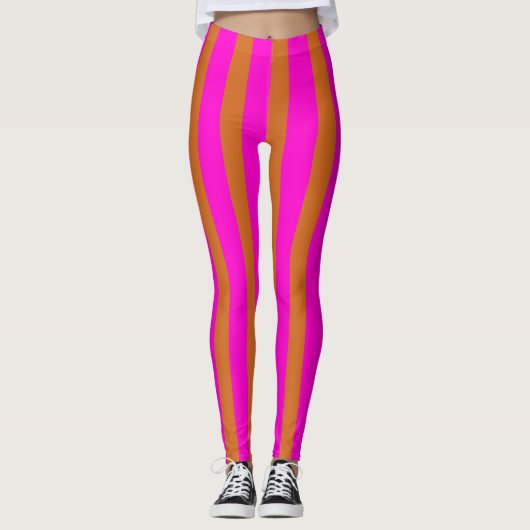 Leggings Chocolat Brown et Neon Fuchsia Cool rayé (Devant)