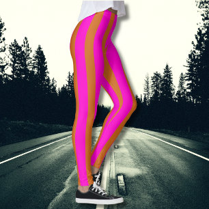 Leggings Chocolat Brown et Neon Fuchsia Cool rayé