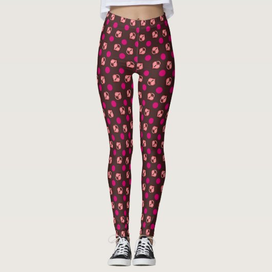 Leggings Chocolat de l'emplacement du coeur et des points (Devant)
