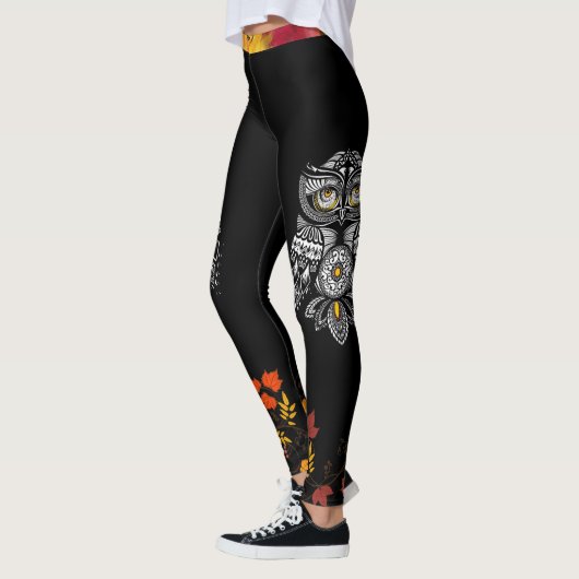 Leggings Chouette à l'automne Feuilles d'automne assez noir (Gauche)