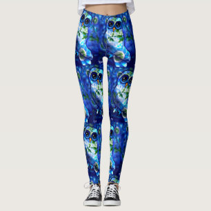 Leggings Chouette Abstraite lunaire bleu vert floral