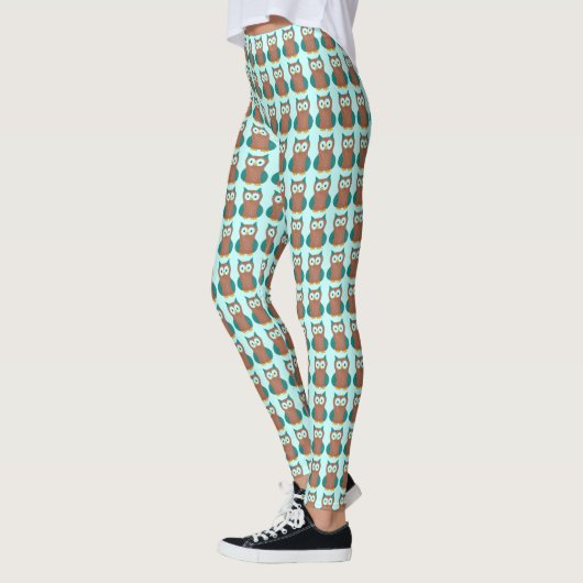 Leggings Chouette Brown bleue Motif Oiseau Imprimer Chouett (Gauche)