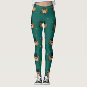 Leggings Chouette dansante mignonne avec notes musicales De