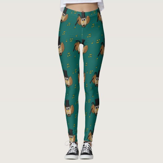 Leggings Chouette dansante mignonne avec notes musicales De (Devant)