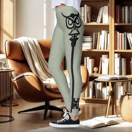 Leggings Chouette verte de la tribu noire Clé Skelton