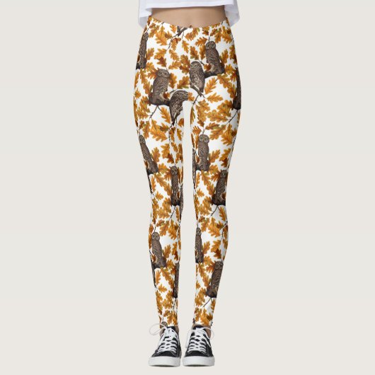 Leggings Chouettes d'automne sur coton blanc (Devant)