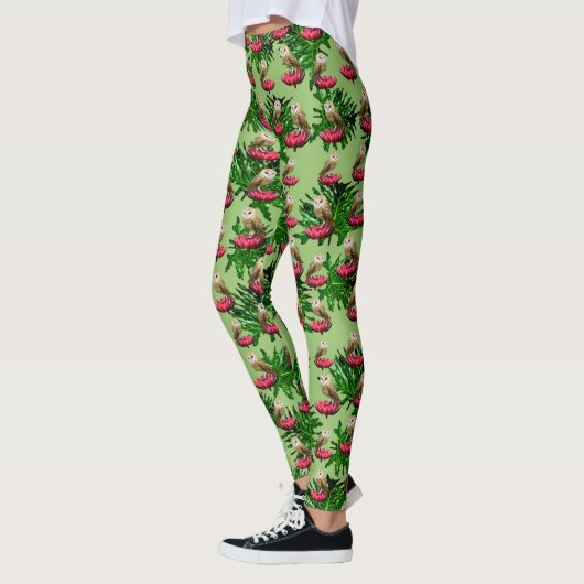 Leggings Chouettes, Fleurs De Lotus Feuilles Et Roses, (Gauche)