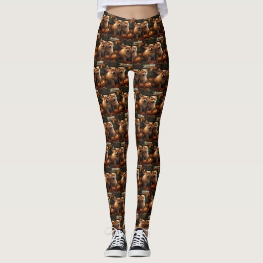 Leggings Chow Chow Chiot Automne Citrouille de plaisir (Devant)