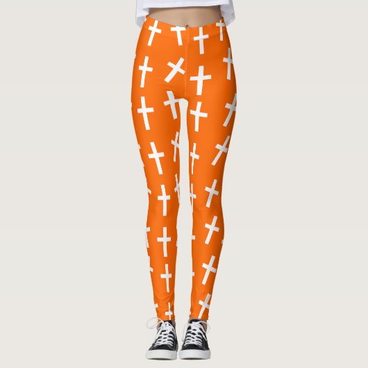 Leggings Christian Jésus croix motif orange (Devant)
